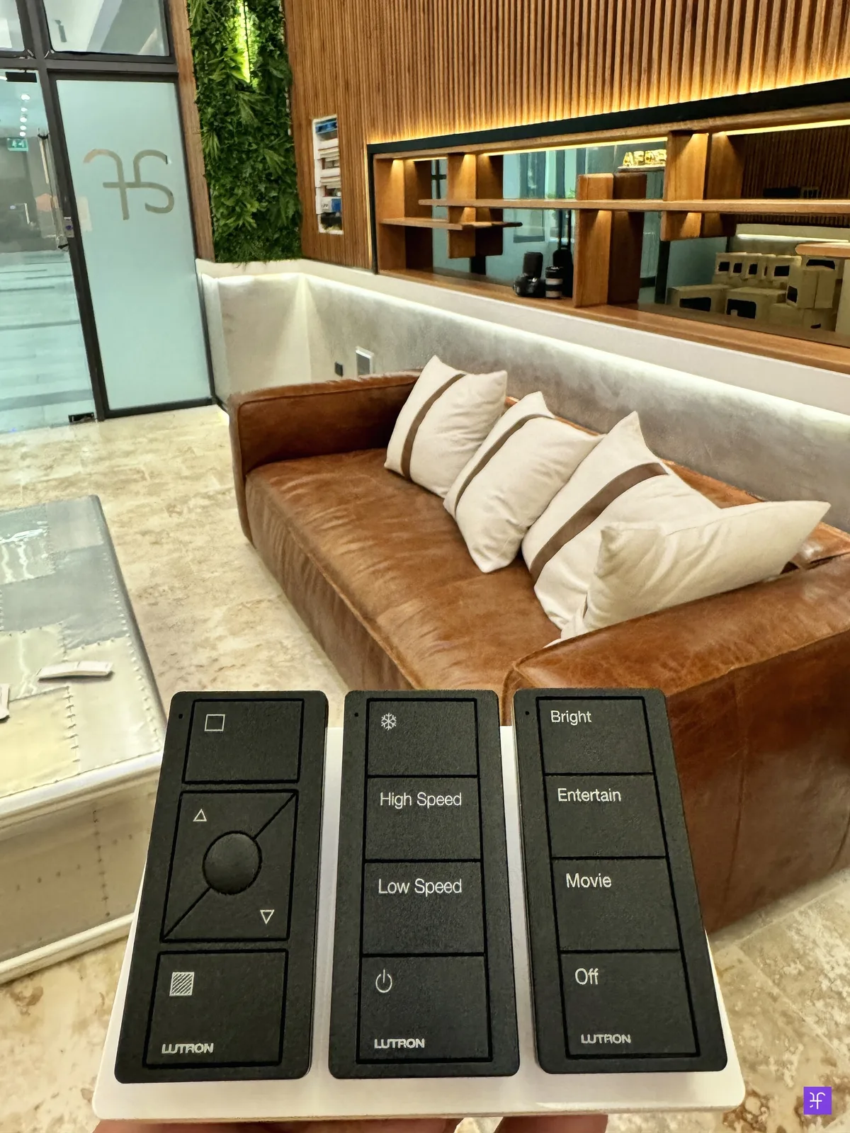 Lounge at the AF DEVS office in GAL Business Center, with lighting and climate keypads