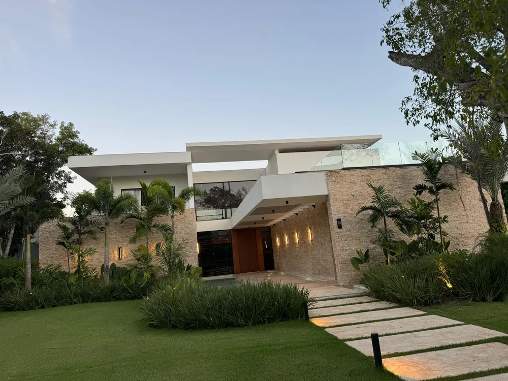 Residence entrance at Lagos 20 with stone walkway and landscape lighting